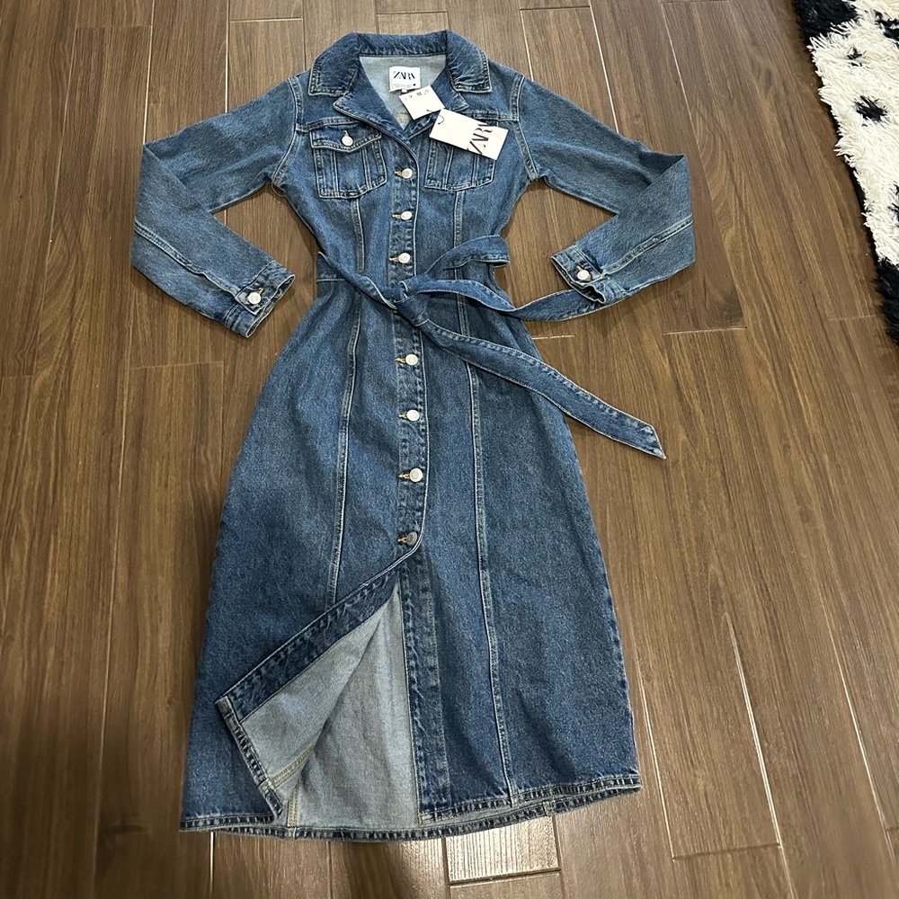 Zara denim belted dress